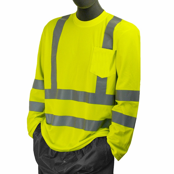 Majestic Class 3 Hi Vis Yellow Long Sleeve T Shirt with Chest Pocket 75-5355